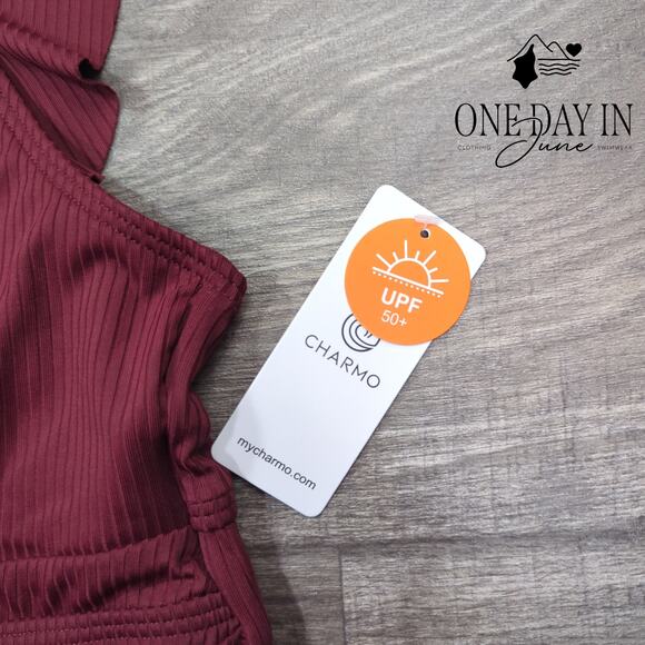 Charmo Plus Size Maternity Ruffle Shoulder Keyhole One Piece Swimsuit Size 3X - Picture 5 of 8